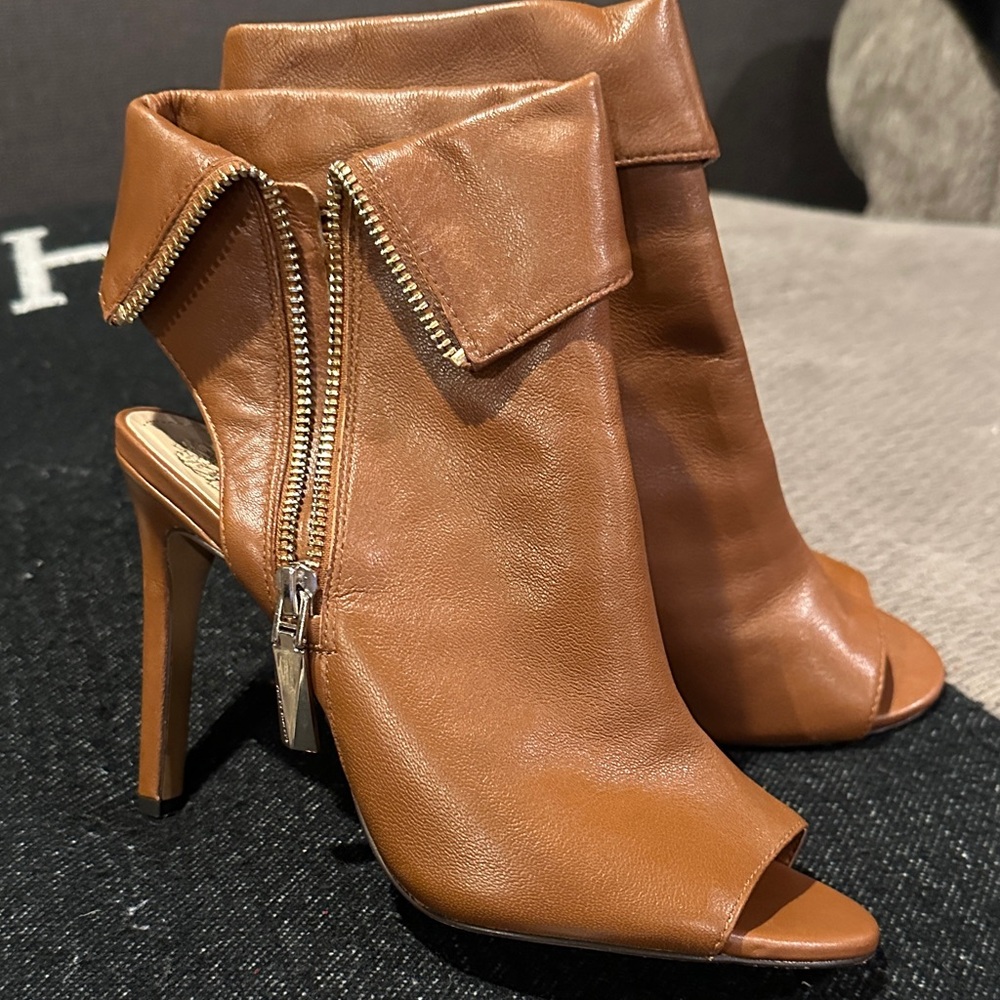 Vince Camuto Brown Peep-Toe Heeled Boots